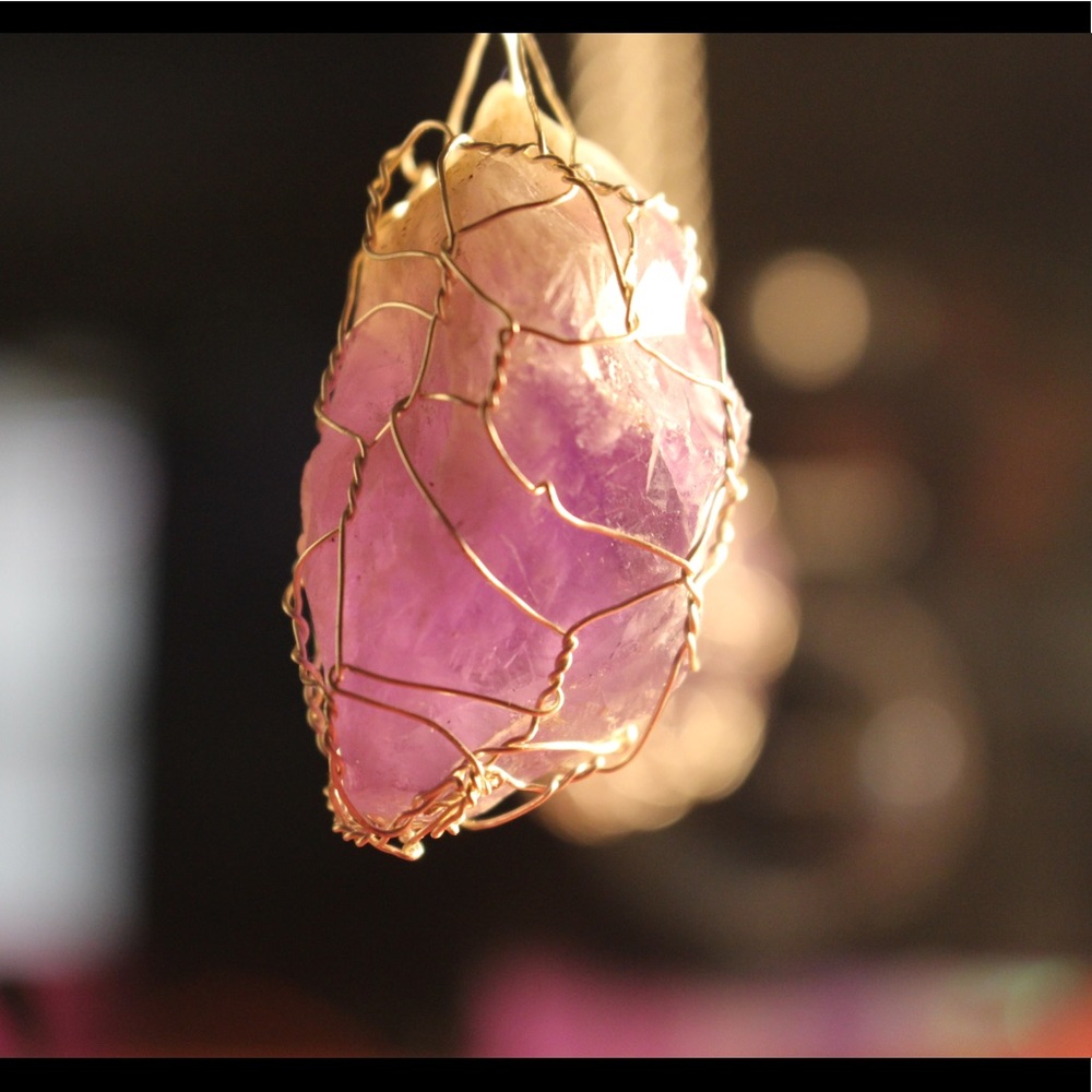 Amethysts Pendant hand wrapped cage